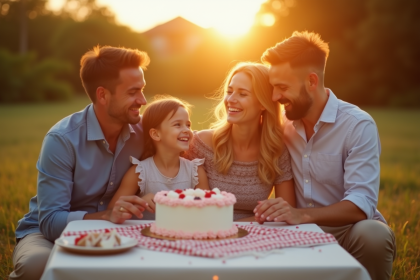 Famille célébrant leur 15e anniversaire en plein air