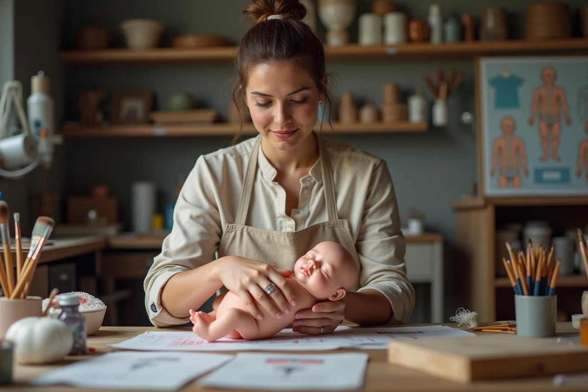 Artisane spécialisée dans la fabrication de bébés rebornes en silicone dans son atelier