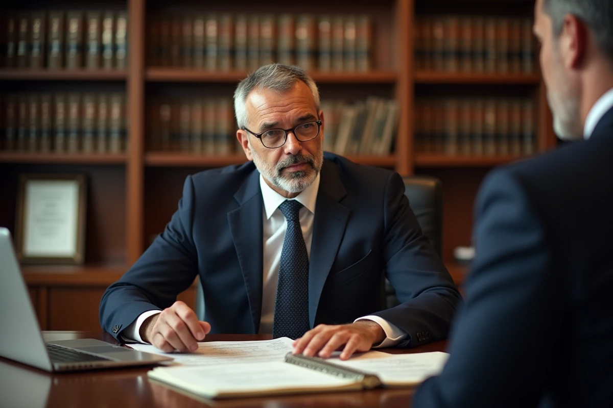 Avocat en droit de la famille consultant un dossier de garde d'enfant dans son cabinet, dans le cadre d'une procédure impliquant un parent bipolaire