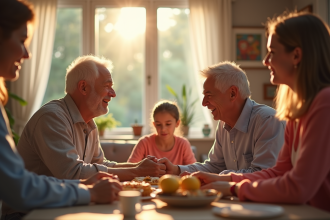 Couple mature se tenant la main lors d'une fête familiale