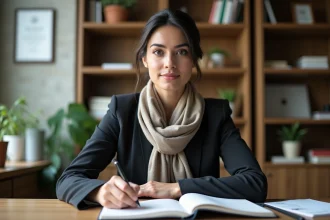 Femme confiante en bureau moderne pour article confiance