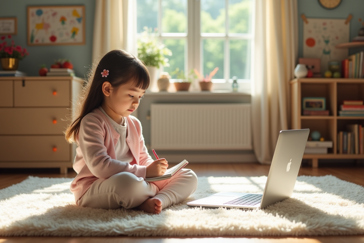 Jeune fille lisant dans sa chambre lumineuse