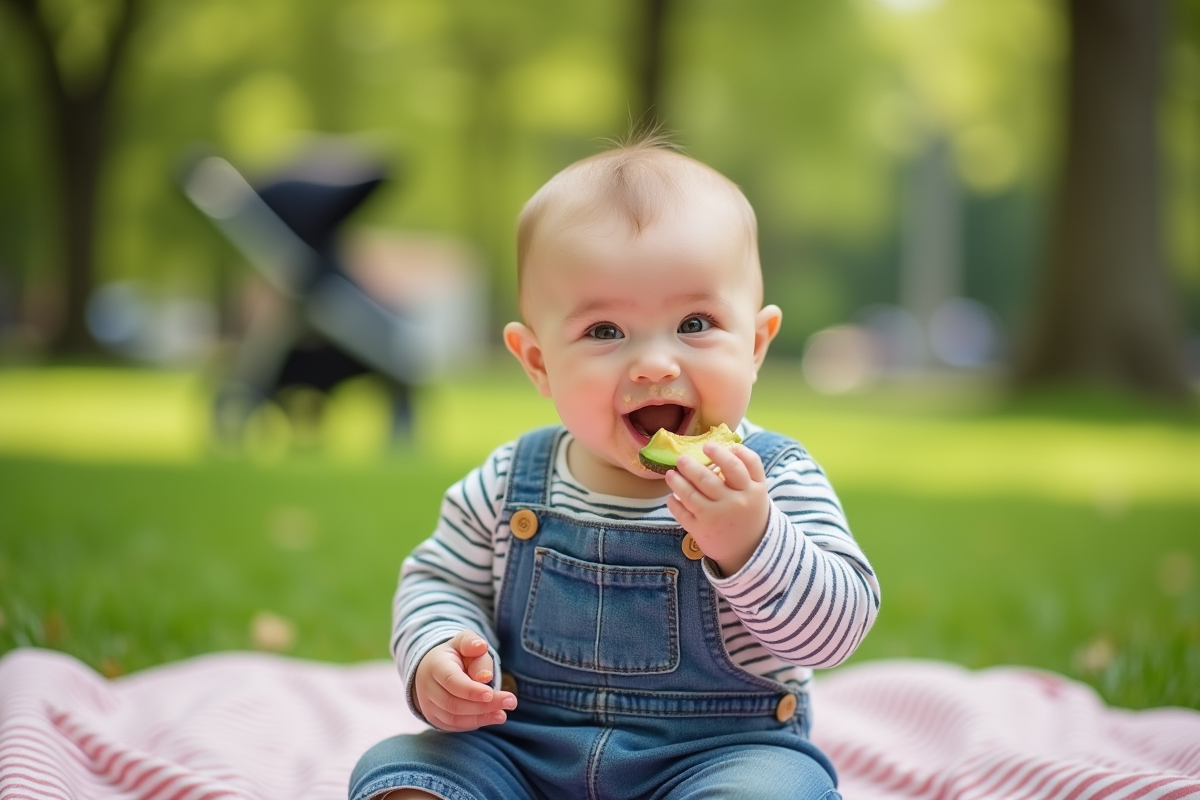 Bebe garçon dégustant un morceau d
