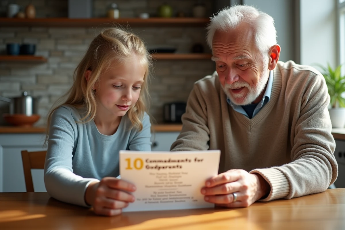 Grand-pere et enfant regardant la carte des commandements