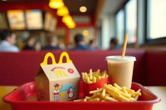 Happy Meal McDonald's France sur un plateau rouge avec frites, jouet et boisson en 2026