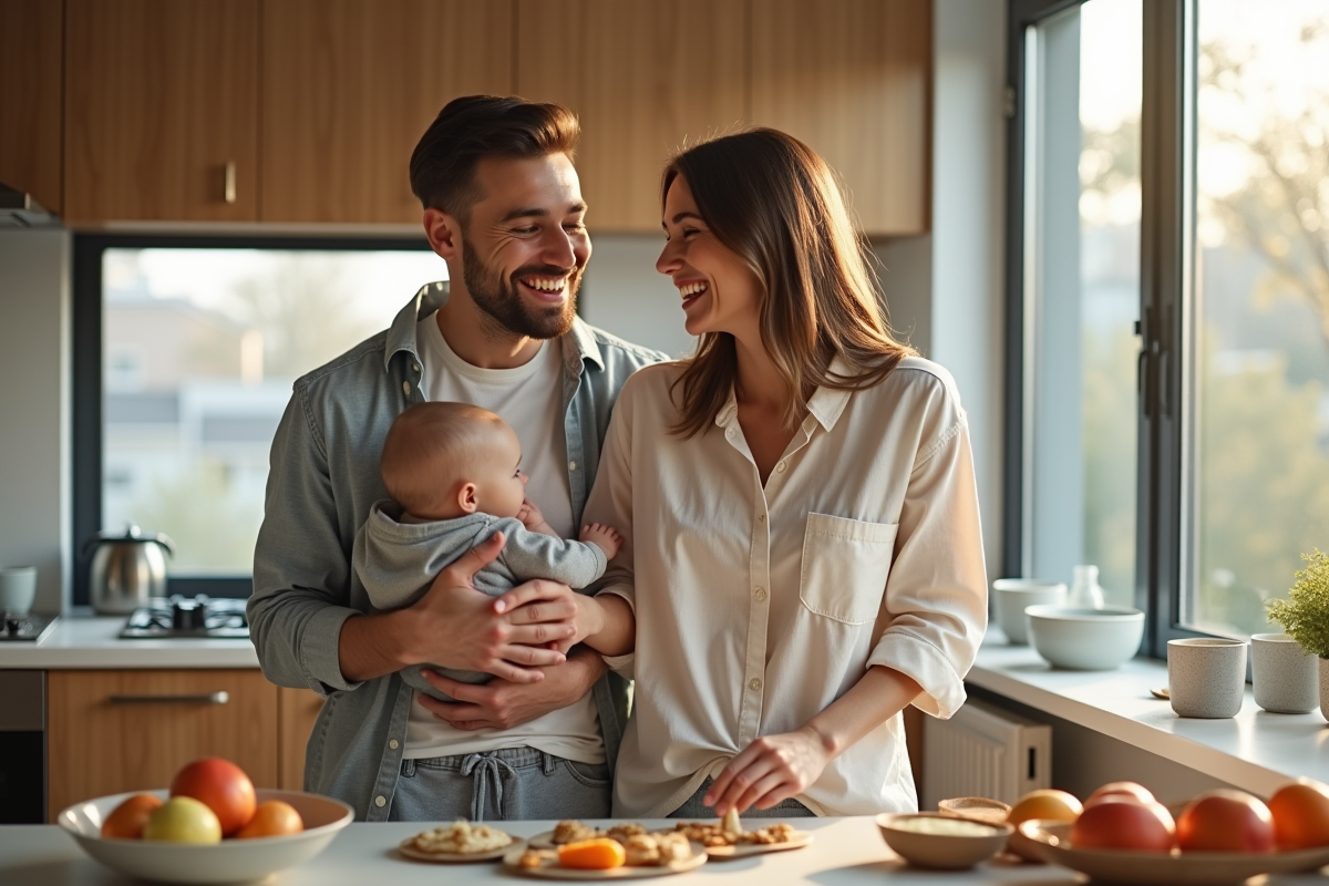 Jeune couple préparant un petit déjeuner à la maison