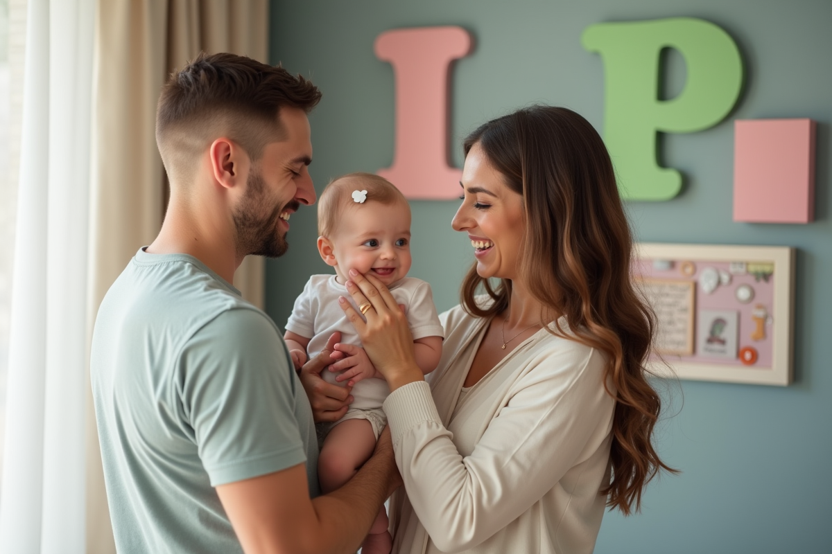 Jeunes parents heureux tenant leur bébé à la maison
