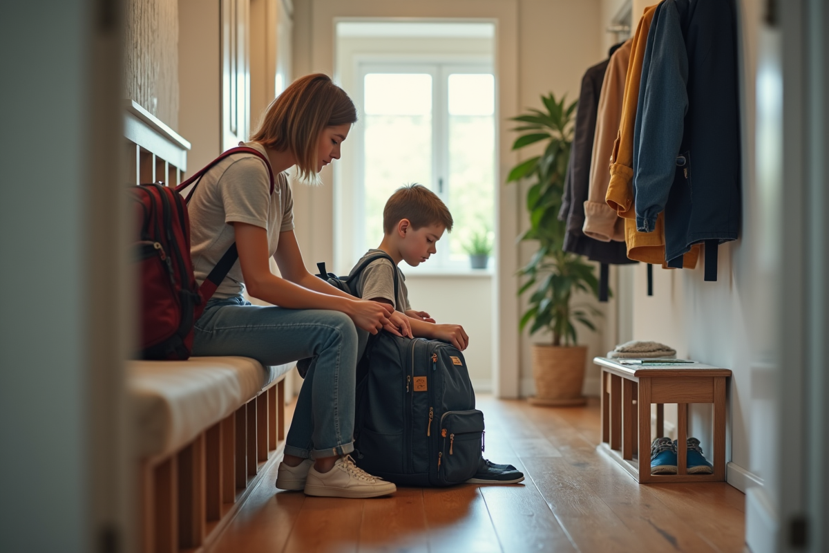 Maman et son adolescent préparent les sacs d