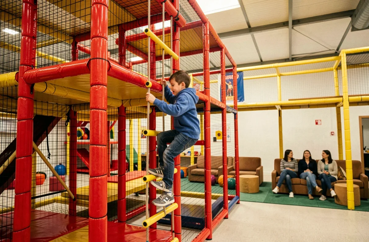 Enfant grimpant sur les structures colorées de NIKITO Alfortville